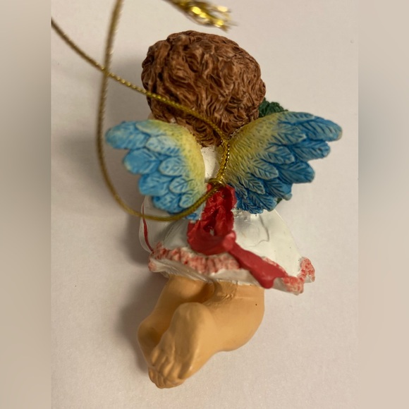 Vintage Cherub Christmas Angel Holiday Ornament wreath rosebud baby angel wings - Picture 10 of 13